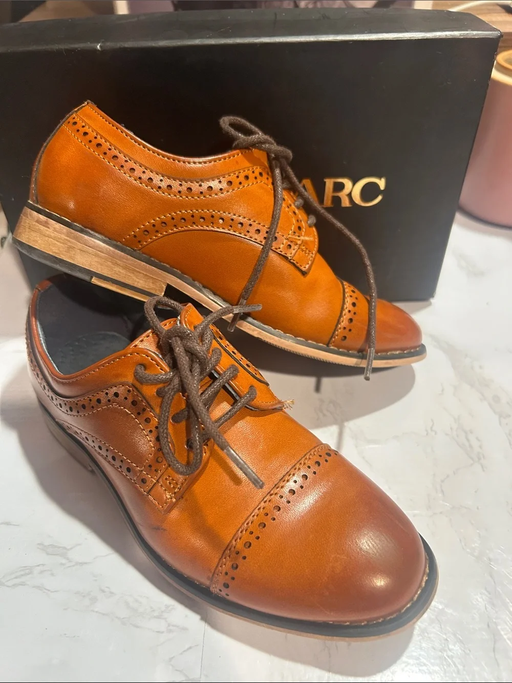 Bruno Marc Kids Tan Leather Wingtip Oxfords